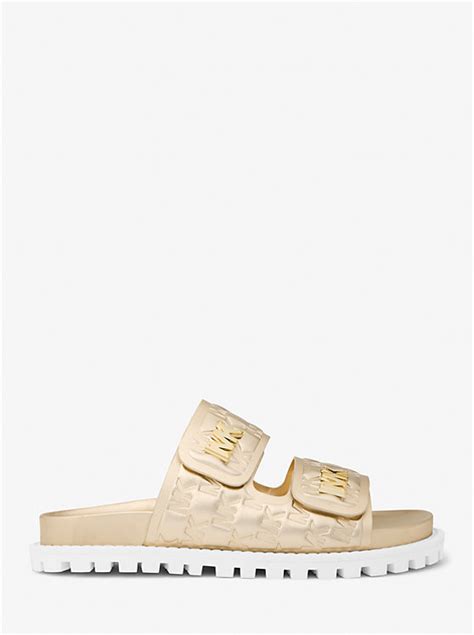 michael kors stark sandal|Stark Metallic Logo Embossed Slide Sandal .